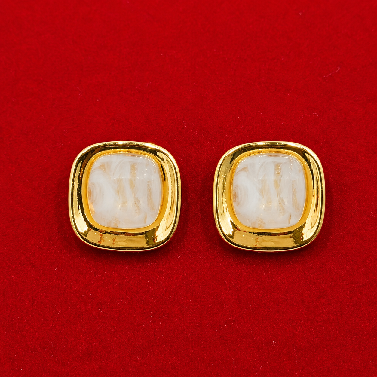 Luxury Gold Square Stud Earrings for Women – Elegant Pearl Finish Designer Earrings
