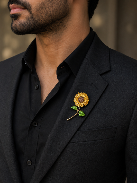 Elegant Sunflower Brooch Pin for Women & Men | Gold Floral Lapel Pin for Blazer, Saree & Dress