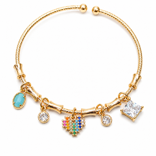 Gold Plated Charm Kada Bracelet for Women – Premium Heart Charm Adjustable Bracelet
