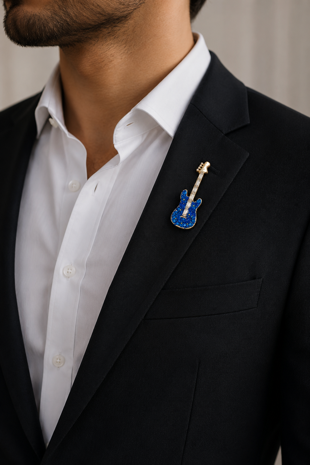 Blue Guitar Brooch Pin – Stylish Musical Instrument Brooch for Men & Women