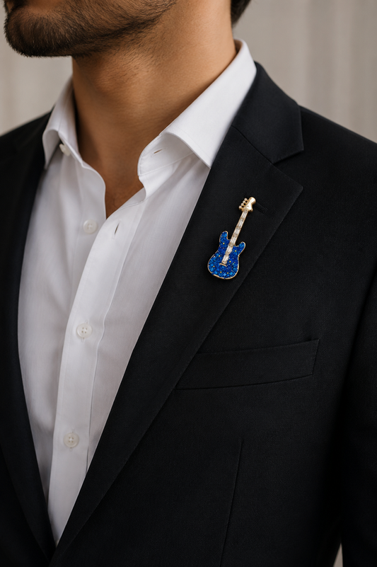 Blue Guitar Brooch Pin – Stylish Musical Instrument Brooch for Men & Women