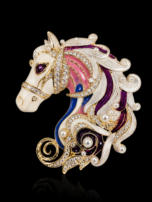 Luxury Crystal Horse Brooch Pin for Men & Women – Designer Enamel Unicorn Lapel Brooch