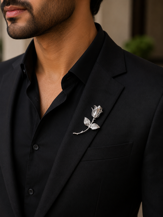 Luxury Silver Rose Brooch – Elegant Floral Designer Pin