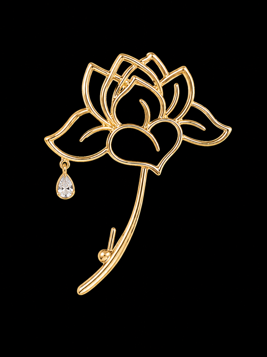 Golden Lotus Flower Brooch Pin for Men & Women | Elegant Designer Lapel Pin