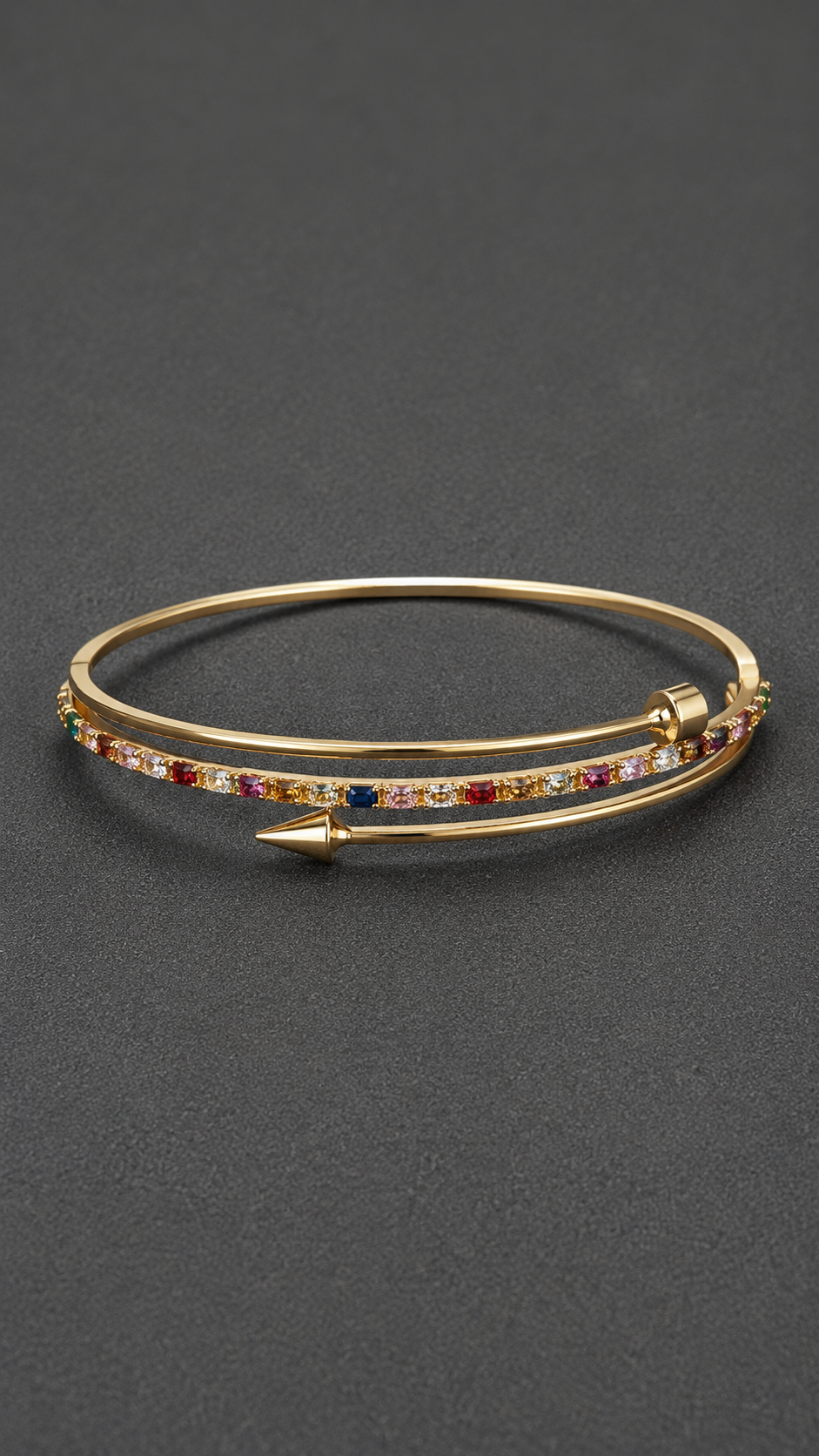 Multicolor Crystal Gold Kada for Women – Elegant Adjustable Arrow Design Kada