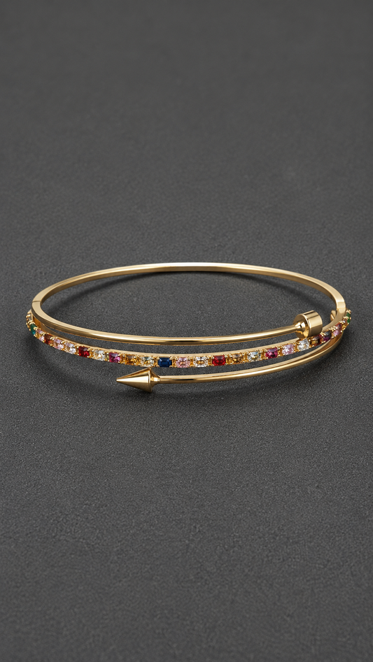 Multicolor Crystal Gold Kada for Women – Elegant Adjustable Arrow Design Kada
