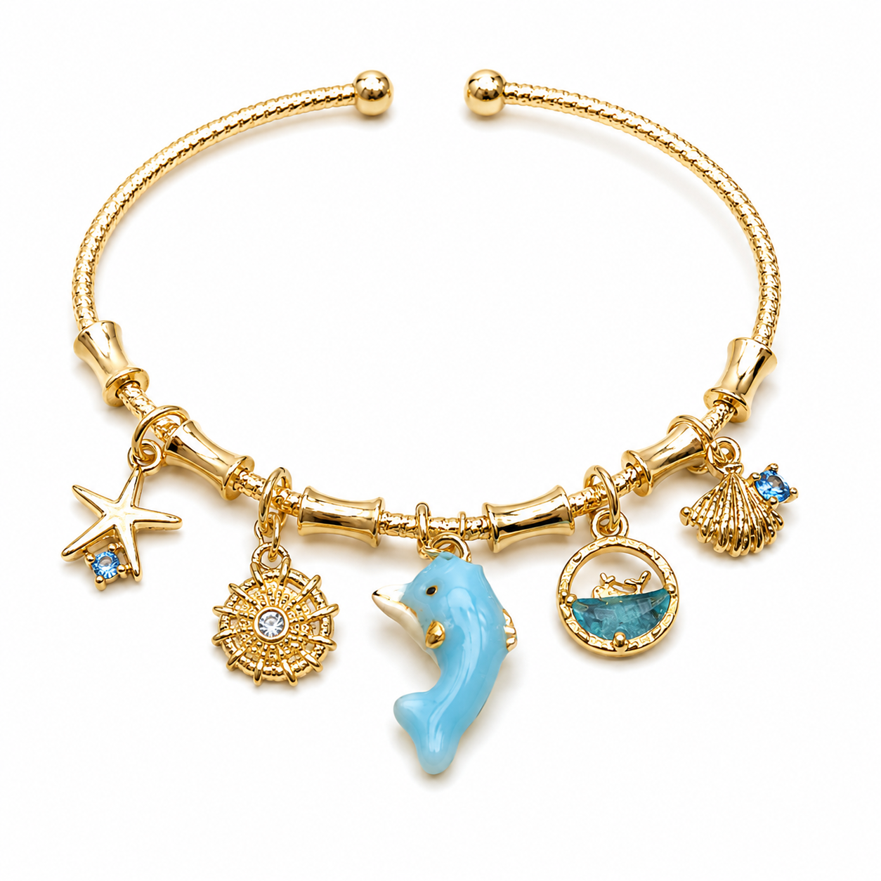 Ocean Charm Gold Kada for Women – Dolphin & Sea Theme Adjustable Fashion Kada