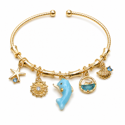 Ocean Charm Gold Kada for Women – Dolphin & Sea Theme Adjustable Fashion Kada