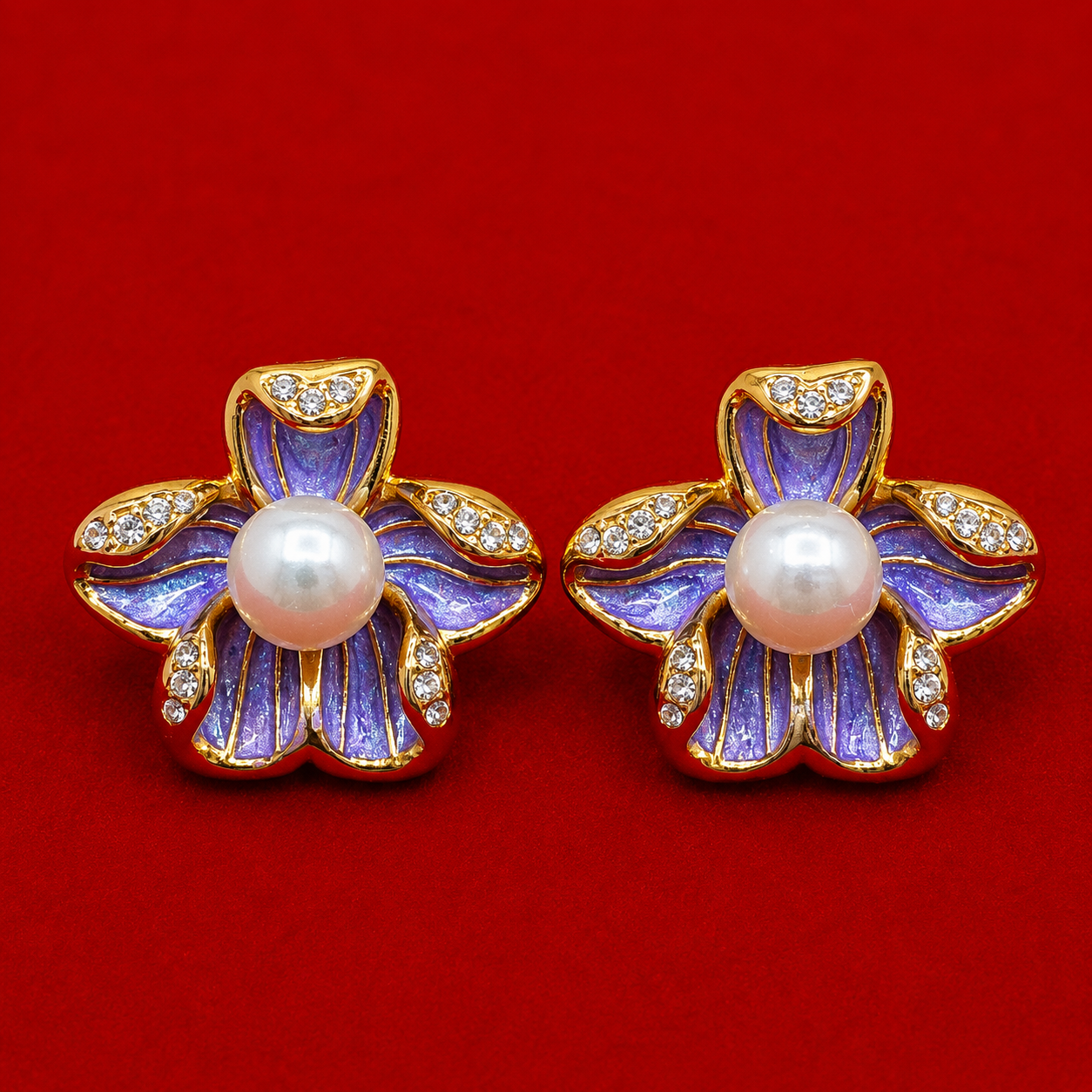 Luxury Lavender Pearl Flower Earrings for Women – Designer Floral Stud Earrings