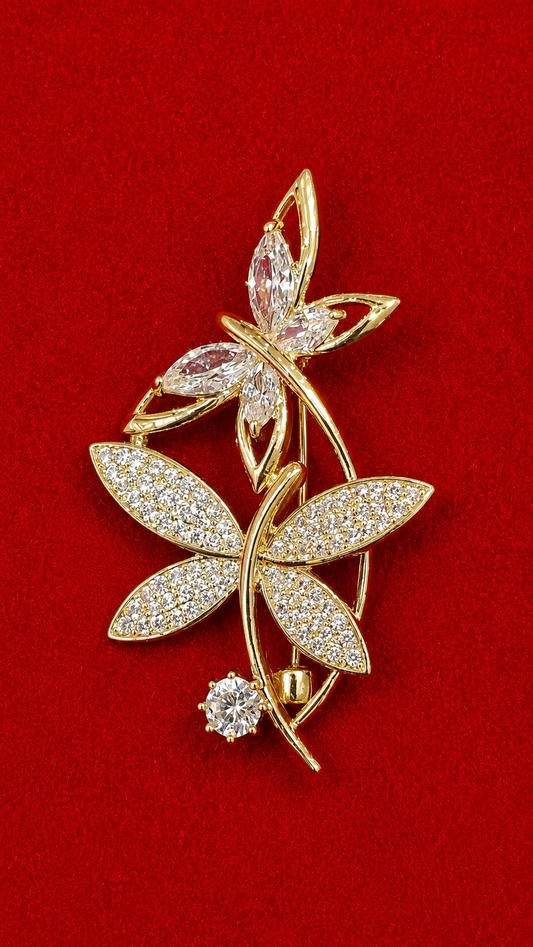 Luxury Crystal Floral Brooch Pin for Women – Gold Plated Designer Leaf Brooch
