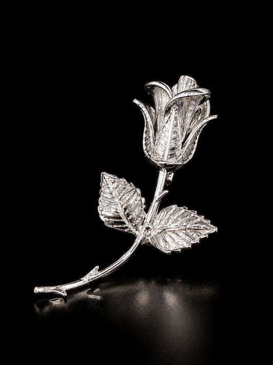 Luxury Silver Rose Brooch – Elegant Floral Designer Pin